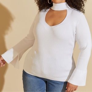 Plus ASHLEY STEWART White Bell Sleeved Cutout Sweater 1X